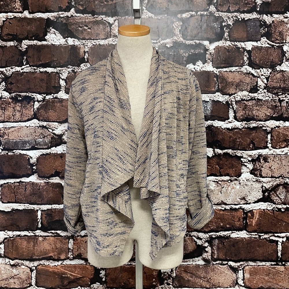 Jack BB Dakota Sweater Knit Brown Blue Pockets Roll Tab Sleeve Medium - Picture 5 of 11